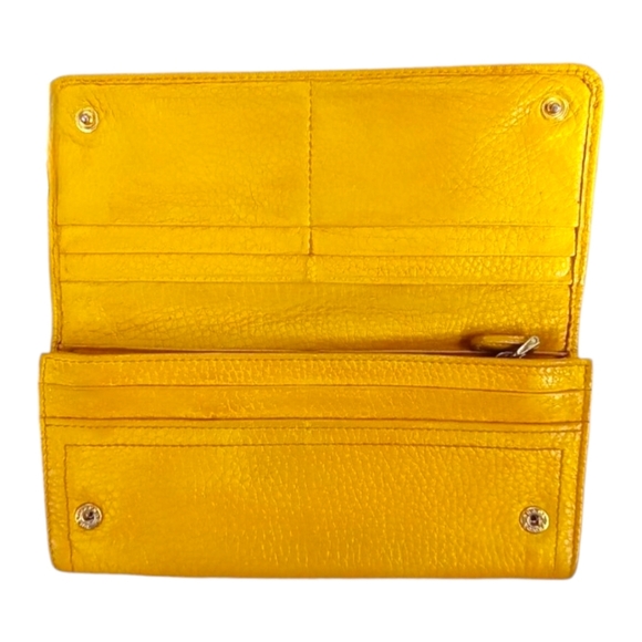 PRADA Mustard Yellow Pebbled Leather Bi Fold Wallet - Picture 2 of 11